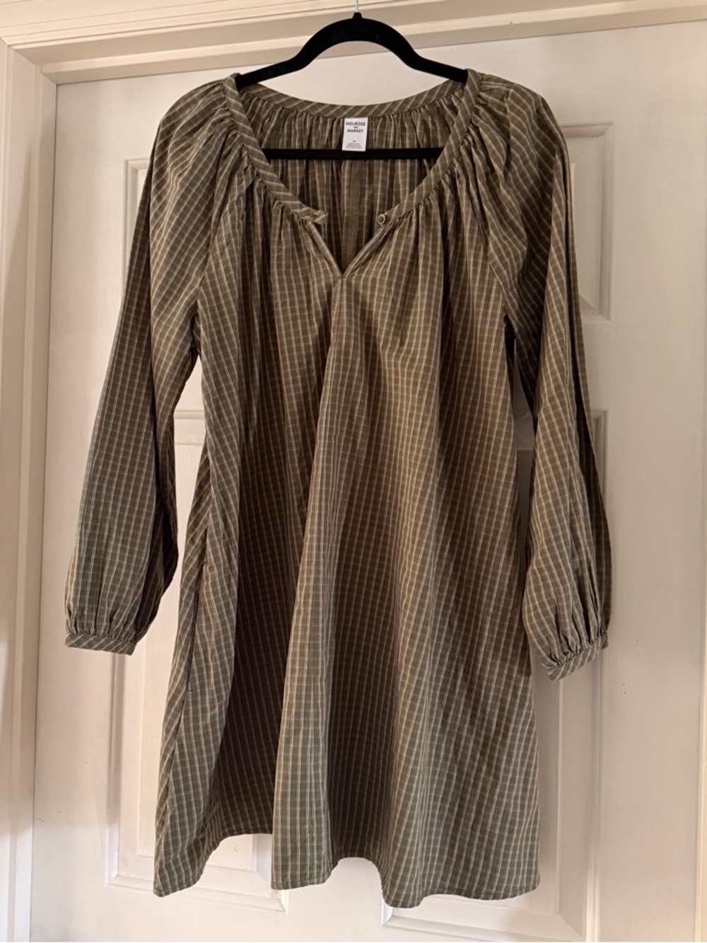 Melrose & Market, Army Green & Blue Plaid Shift Dress Sz XS /S